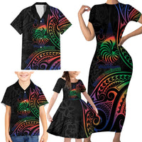 New Caledonia Polynesian Tatoo Personalised Family Matching Short Sleeve Bodycon Dress and Hawaiian Shirt LT9 - Polynesian Pride