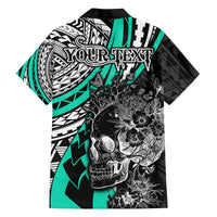 Personalised Polynesia Skull Family Matching Tank Maxi Dress and Hawaiian Shirt Tattoo In The Style Of Maori With Marine Life Aqua LT9 - Polynesian Pride