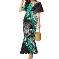 Personalised Polynesia Skull Mermaid Dress Tattoo In The Style Of Maori With Marine Life Aqua LT9 Women Aqua - Polynesian Pride