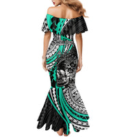 Personalised Polynesia Skull Mermaid Dress Tattoo In The Style Of Maori With Marine Life Aqua LT9 - Polynesian Pride