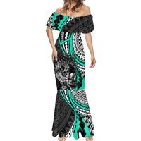Personalised Polynesia Skull Mermaid Dress Tattoo In The Style Of Maori With Marine Life Aqua LT9 - Polynesian Pride