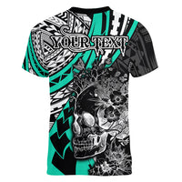 personalised-polynesia-skull-women-v-neck-t-shirt-tattoo-in-the-style-of-maori-with-marine-life-aqua