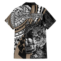 Personalised Polynesia Skull Family Matching Long Sleeve Bodycon Dress and Hawaiian Shirt Tattoo In The Style Of Maori With Marine Life Gold LT9 - Polynesian Pride