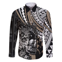 Personalised Polynesia Skull Family Matching Off Shoulder Maxi Dress and Hawaiian Shirt Tattoo In The Style Of Maori With Marine Life Gold LT9 Dad's Shirt - Long Sleeve Gold - Polynesian Pride