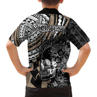 Personalised Polynesia Skull Family Matching Summer Maxi Dress and Hawaiian Shirt Tattoo In The Style Of Maori With Marine Life Gold LT9 - Polynesian Pride