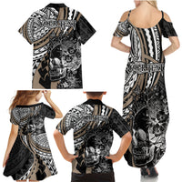 Personalised Polynesia Skull Family Matching Summer Maxi Dress and Hawaiian Shirt Tattoo In The Style Of Maori With Marine Life Gold LT9 - Polynesian Pride