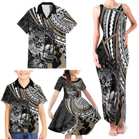Personalised Polynesia Skull Family Matching Tank Maxi Dress and Hawaiian Shirt Tattoo In The Style Of Maori With Marine Life Gold LT9 - Polynesian Pride