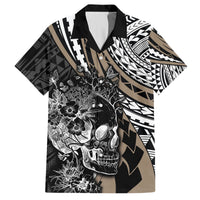 Personalised Polynesia Skull Hawaiian Shirt Tattoo In The Style Of Maori With Marine Life Gold LT9 Gold - Polynesian Pride