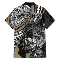 Personalised Polynesia Skull Hawaiian Shirt Tattoo In The Style Of Maori With Marine Life Gold LT9 - Polynesian Pride
