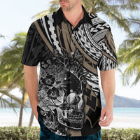 Personalised Polynesia Skull Hawaiian Shirt Tattoo In The Style Of Maori With Marine Life Gold LT9 - Polynesian Pride