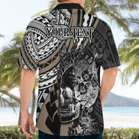 Personalised Polynesia Skull Hawaiian Shirt Tattoo In The Style Of Maori With Marine Life Gold LT9 - Polynesian Pride