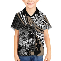 Personalised Polynesia Skull Hawaiian Shirt Tattoo In The Style Of Maori With Marine Life Gold LT9 - Polynesian Pride