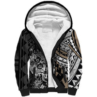 Personalised Polynesia Skull Sherpa Hoodie Tattoo In The Style Of Maori With Marine Life Gold LT9 Unisex Gold - Polynesian Pride