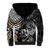 Personalised Polynesia Skull Sherpa Hoodie Tattoo In The Style Of Maori With Marine Life Gold LT9 - Polynesian Pride