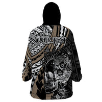 Personalised Polynesia Skull Wearable Blanket Hoodie Tattoo In The Style Of Maori With Marine Life Gold LT9 - Polynesian Pride