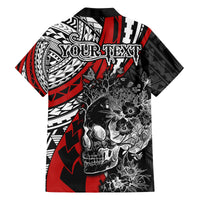 Personalised Polynesia Skull Family Matching Off Shoulder Maxi Dress and Hawaiian Shirt Tattoo In The Style Of Maori With Marine Life Red LT9 - Polynesian Pride