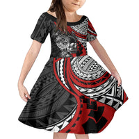 personalised-polynesia-skull-kid-short-sleeve-dress-tattoo-in-the-style-of-maori-with-marine-life-red
