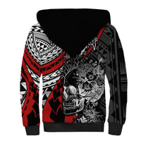 Personalised Polynesia Skull Sherpa Hoodie Tattoo In The Style Of Maori With Marine Life Red LT9 - Polynesian Pride