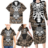 Personalised Polynesia Skull Family Matching Long Sleeve Bodycon Dress and Hawaiian Shirt With Boars Tusk Gold Arty Vibe LT9 - Polynesian Pride