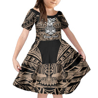 Personalised Polynesia Skull Family Matching Short Sleeve Bodycon Dress and Hawaiian Shirt With Boars Tusk Gold Arty Vibe LT9 Daughter's Dress Gold - Polynesian Pride