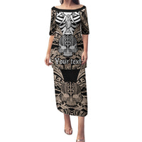 Personalised Polynesia Skull Puletasi With Boars Tusk Gold Arty Vibe LT9 Long Dress Gold - Polynesian Pride