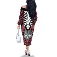 personalised-polynesia-skull-family-matching-off-shoulder-long-sleeve-dress-and-hawaiian-shirt-with-boars-tusk-pink-arty-vibe