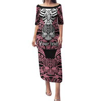 Personalised Polynesia Skull Puletasi With Boars Tusk Pink Arty Vibe LT9 Long Dress Pink - Polynesian Pride