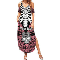 Personalised Polynesia Skull Summer Maxi Dress With Boars Tusk Pink Arty Vibe LT9 Women Pink - Polynesian Pride
