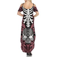 Personalised Polynesia Skull Summer Maxi Dress With Boars Tusk Pink Arty Vibe LT9 - Polynesian Pride