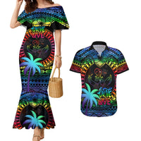 Fiji LGBT Couples Matching Mermaid Dress and Hawaiian Shirt Love Is Love Tapa Pattern Rainbow Water Color LT9 Black - Polynesian Pride