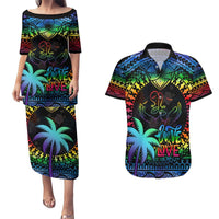 Fiji LGBT Couples Matching Puletasi Dress and Hawaiian Shirt Love Is Love Tapa Pattern Rainbow Water Color LT9 Black - Polynesian Pride