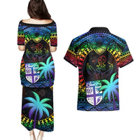 Fiji LGBT Couples Matching Puletasi Dress and Hawaiian Shirt Love Is Love Tapa Pattern Rainbow Water Color LT9 - Polynesian Pride