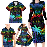 Fiji LGBT Family Matching Long Sleeve Bodycon Dress and Hawaiian Shirt Love Is Love Tapa Pattern Rainbow Water Color LT9 - Polynesian Pride
