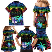 Fiji LGBT Family Matching Mermaid Dress and Hawaiian Shirt Love Is Love Tapa Pattern Rainbow Water Color LT9 - Polynesian Pride