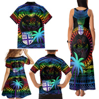 Fiji LGBT Family Matching Tank Maxi Dress and Hawaiian Shirt Love Is Love Tapa Pattern Rainbow Water Color LT9 - Polynesian Pride