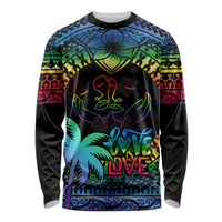 Fiji LGBT Long Sleeve Shirt Love Is Love Tapa Pattern Rainbow Water Color LT9 Unisex Black - Polynesian Pride