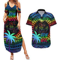 Personalised Fiji LGBT Couples Matching Summer Maxi Dress and Hawaiian Shirt Love Is Love Tapa Pattern Rainbow Water Color LT9 Black - Polynesian Pride