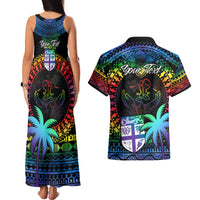 Personalised Fiji LGBT Couples Matching Tank Maxi Dress and Hawaiian Shirt Love Is Love Tapa Pattern Rainbow Water Color LT9 - Polynesian Pride