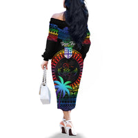 Personalised Fiji LGBT Family Matching Off Shoulder Long Sleeve Dress and Hawaiian Shirt Love Is Love Tapa Pattern Rainbow Water Color LT9 - Polynesian Pride