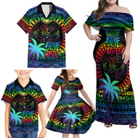Personalised Fiji LGBT Family Matching Off Shoulder Maxi Dress and Hawaiian Shirt Love Is Love Tapa Pattern Rainbow Water Color LT9 - Polynesian Pride
