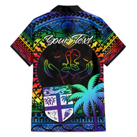 Personalised Fiji LGBT Family Matching Off Shoulder Short Dress and Hawaiian Shirt Love Is Love Tapa Pattern Rainbow Water Color LT9 - Polynesian Pride