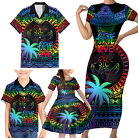 Personalised Fiji LGBT Family Matching Short Sleeve Bodycon Dress and Hawaiian Shirt Love Is Love Tapa Pattern Rainbow Water Color LT9 - Polynesian Pride