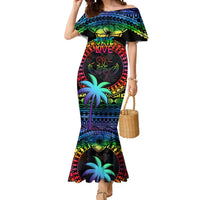 Personalised Fiji LGBT Mermaid Dress Love Is Love Tapa Pattern Rainbow Water Color LT9 Women Black - Polynesian Pride