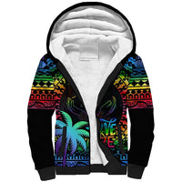 Personalised Fiji LGBT Sherpa Hoodie Love Is Love Tapa Pattern Rainbow Water Color LT9 Unisex Black - Polynesian Pride