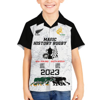 New Zealand South Africa Rugby Family Matching Off Shoulder Short Dress and Hawaiian Shirt History Commemorative World Cup Winners Unique LT9 Son's Shirt White - Polynesian Pride