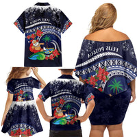 Felis Pusgua Guam Santa Family Matching Off Shoulder Short Dress and Hawaiian Shirt Merry Christmas with Polynesian Tribal LT9 - Polynesian Pride