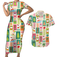 Mele Kalikimaka Hawaii Christmas Couples Matching Short Sleeve Bodycon Dress and Hawaiian Shirt Funny Santan Hippie Style LT9 Beige - Polynesian Pride