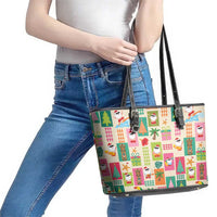 Mele Kalikimaka Hawaii Christmas Leather Tote Bag Funny Santan Hippie Style