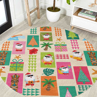 Mele Kalikimaka Hawaii Christmas Round Carpet Funny Santan Hippie Style LT9 Beige - Polynesian Pride