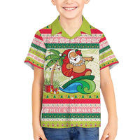 Mele Kalikimaka Hawaii Christmas Family Matching Short Sleeve Bodycon Dress and Hawaiian Shirt Surfing Santa with Polynesian Tribal LT9 Son's Shirt Green - Polynesian Pride